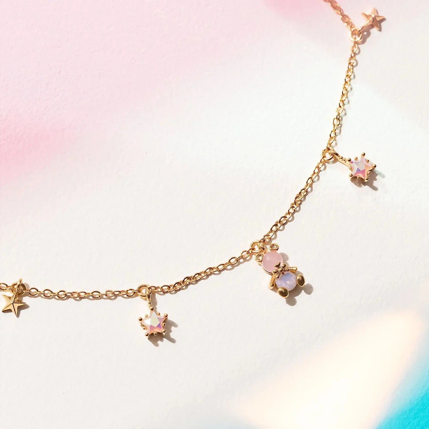 Kawaii Starry Bear Pink Station Necklace