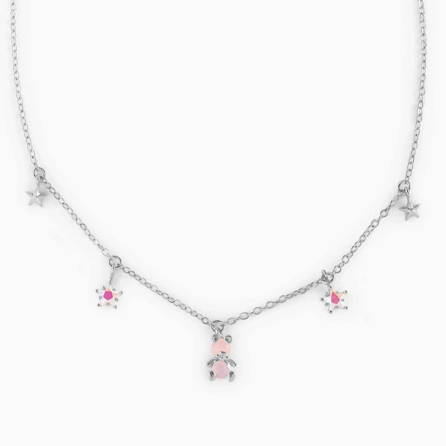 Kawaii Starry Bear Pink Station Necklace