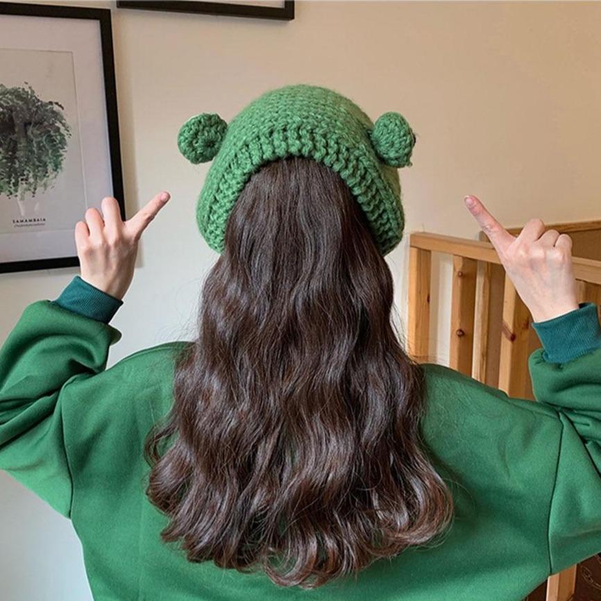 Frog Pom Pom Knit Beanie Hat