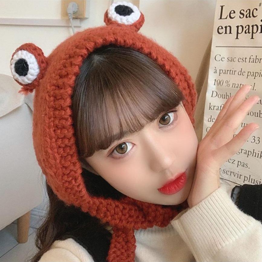 Frog Pom Pom Knit Beanie Hat