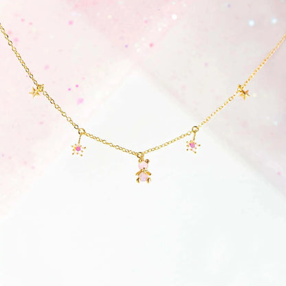 Kawaii Starry Bear Pink Station Necklace