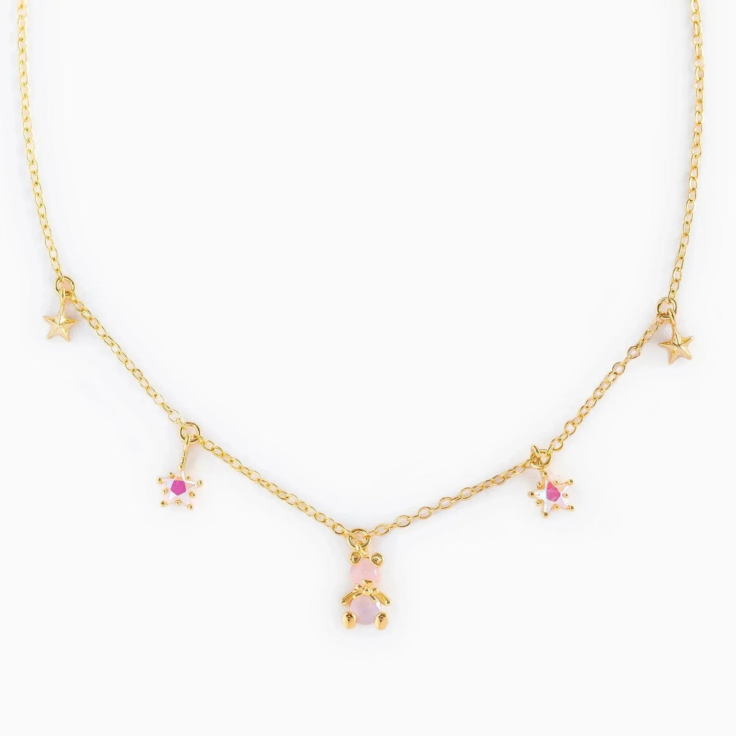 Kawaii Starry Bear Pink Station Necklace