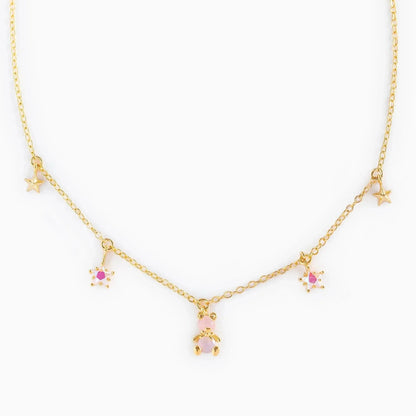 Kawaii Starry Bear Pink Station Necklace