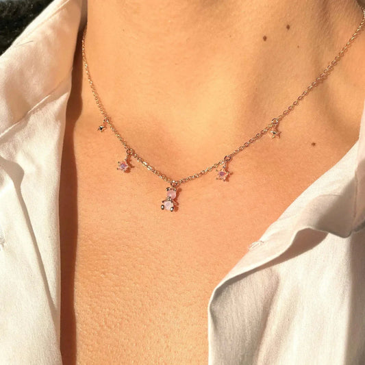 Kawaii Starry Bear Pink Station Necklace