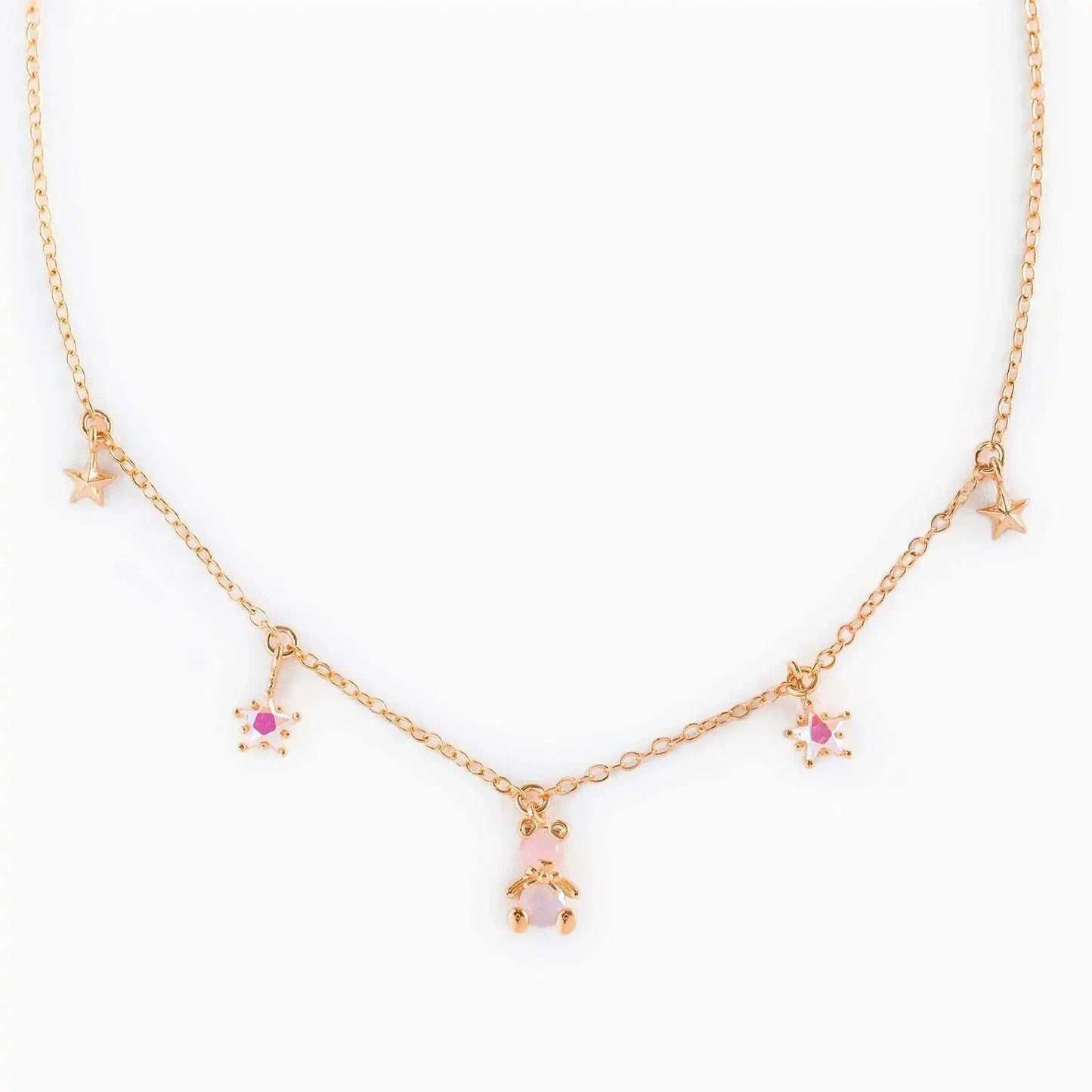 Kawaii Starry Bear Pink Station Necklace