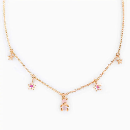 Kawaii Starry Bear Pink Station Necklace