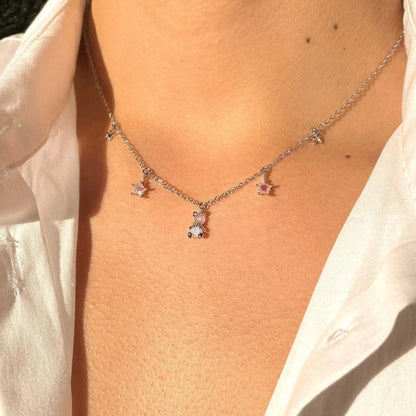 Kawaii Starry Bear Pink Station Necklace